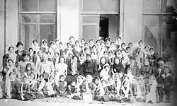 Zeynalabdin Taghiyev, his wife Sona khanim, Hasan bey Zardabi with his wife Hanifa khanim Malikova, Alimardan Topchubashov with pupils