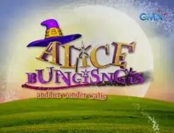 An image of a green field, with a moon in the background. The series title is displayed on the center of the image. A hat and a broom are seen next to the series title. The logo of GMA Network is displayed on the upper right side of the image.