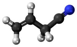Ball-and-stick model of the allyl cyanide molecule