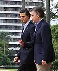 President Enrique Peña Nieto and President Juan Manuel Santos in Cali, Colombia; 2013.