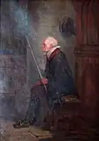 Portrait of a dog whipper sitting in a church