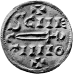 Black and white photo of an Anglo-Scandinavian coin