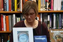 Anna Gustafsson Chen, during the Poetry Fair in 2019 at the Stockholm City Library.