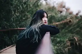 Woman with ombré hair, 2017, a coloring technique that remained widely popular throughout the decade.