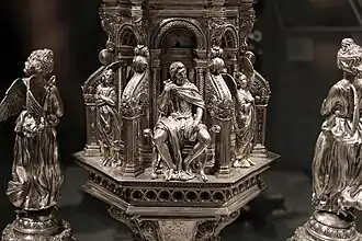 Antonio del Pollaiuolo, Tempietto with seated John the Baptist, viewed by adoring angels