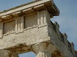 Frieze of the Temple of Aphaea with triglyphs slotted for metopes