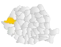 Map of Romania highlighting Arad County