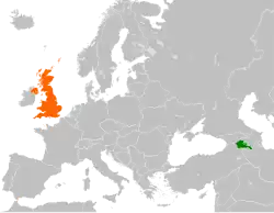 Map indicating locations of Armenia and United Kingdom