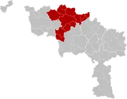 Location of the arrondissement in Hainaut