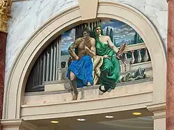 A mural depicting allegorical figures of Art