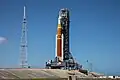 The first Space Launch System rocket on LC-39B for Artemis I.