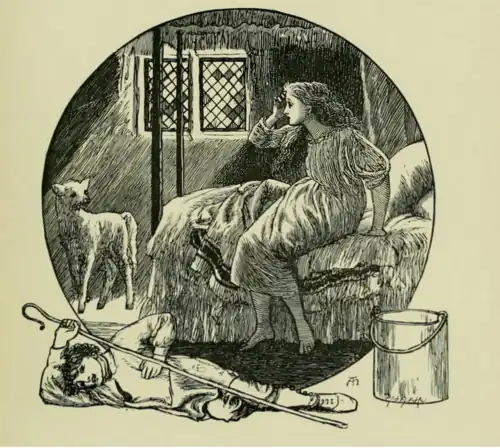 "Barbara's Pet Lamb" by Arthur Hughes. It was used in the magazine in 1871, page 100