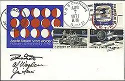 Envelope with three stamps and a design of the phases of the moon