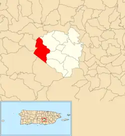 Location of Asomante within the municipality of Aibonito shown in red