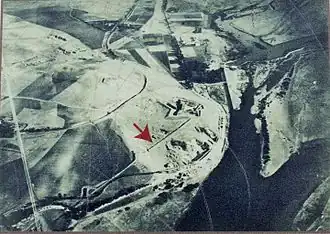 1914 aerial view of the covered road from hornwork to the fort of San Cristóbal