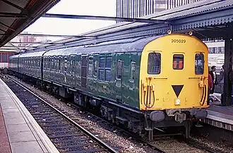 In BR days the line was operated by Southern Region 3H, Class 205, units