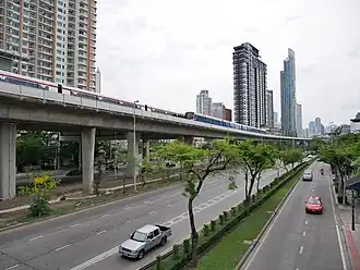 Outside of Krung Thon Buri station.
