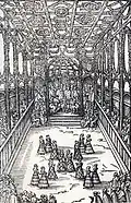 Woodcut of a court ballet performed at the Tuileries Palace, Paris, in 1573