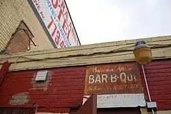 Sign at back of building