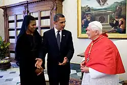Image 38President Barack Obama and First Lady Michelle Obama meet with Pope Benedict XVI at the Vatican on July 10, 2009. (from Women in Vatican City)