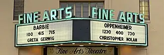 The Fine Arts Theatre in Asheville, North Carolina, United States, displaying showtimes for both films