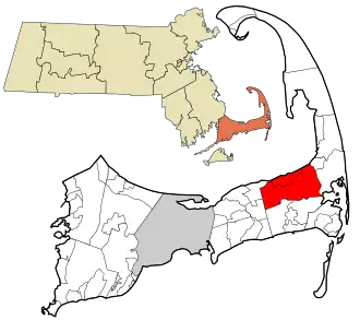 Location in Barnstable County and the state of Massachusetts
