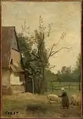Barnyard Scene (19th Century), oil on canvas, 13 7/16 x 9 7/16 in. (34.2 x 24 cm), Imitator of Jean-Baptiste-Camille Corot, Clark Art Institute