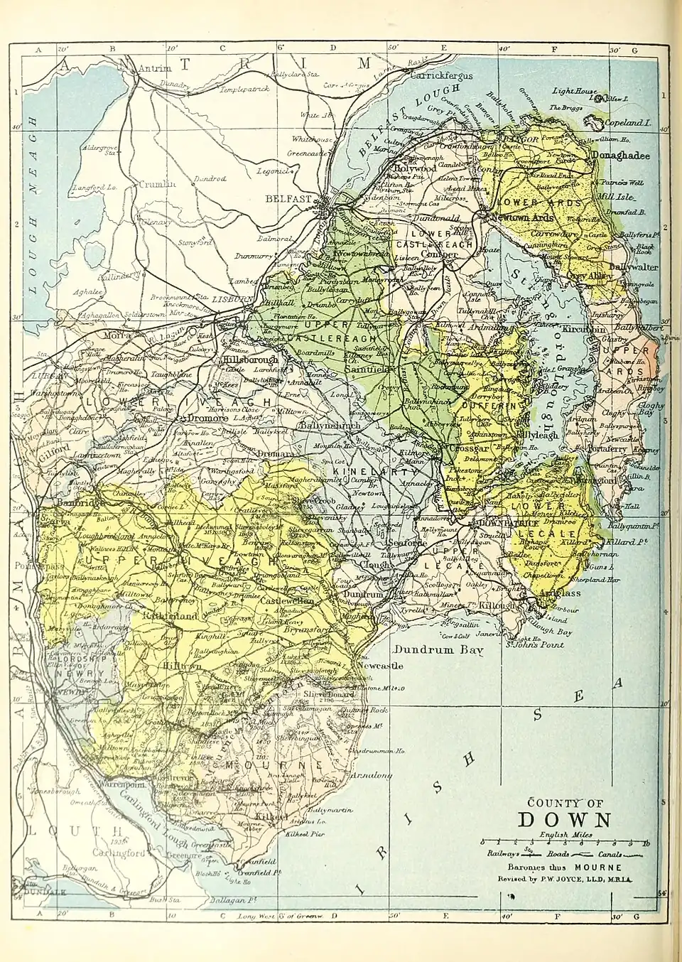 Map of Lecale within the surrounding baronies of County Down (1900).