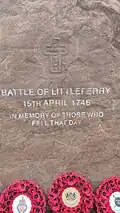 Memorial to the Battle of Littleferry 1746 unveiled in April 2022 with wreaths laid by the Royal British Legion Golspie branch and the Lord Lieutenant of Sutherland