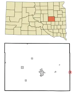 Location in Beadle County (and Kingsbury County) and the state of South Dakota and the state of South Dakota