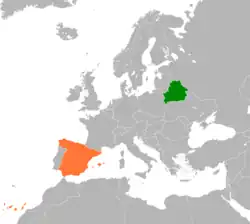 Map indicating locations of Belarus and Spain