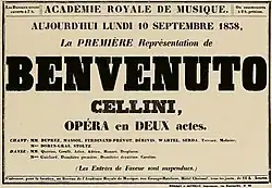 advertising poster giving title, date and venue of operatic premiere