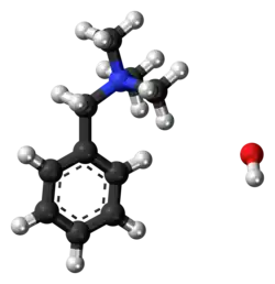 Ball-and-stick model of the benzyltrimethylammonium hydroxide ions