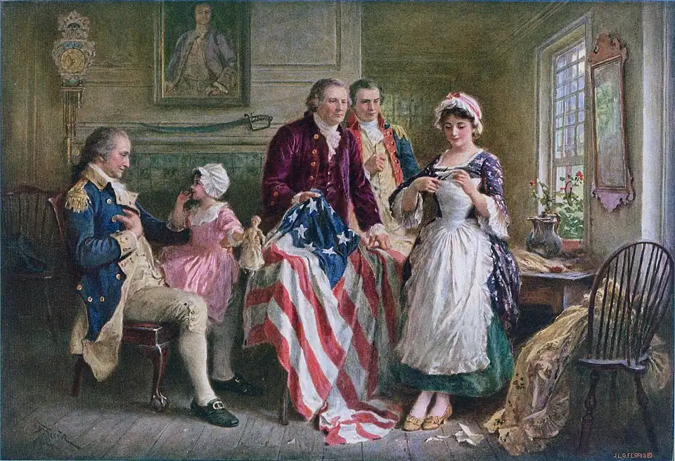 Detail from Jean Leon Gerome Ferris's Betsy Ross 1777 depicting Ross cutting a star