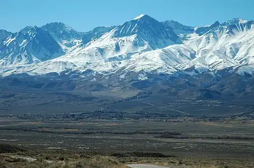 Big Pine in the Owens Valley, Sierra Nevada behind