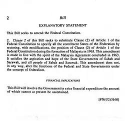 Bill for the Amendment of the Article (1) 2 of the Constitution of Malaysia, p 2