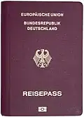 Front cover of a machine-readable, biometric German EU passport issued from 2005 until 2017