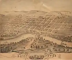 Bird's Eye view map of St. Peter, Minnesota, drawn in 1870.
