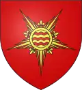 The canting arms of Fontenay-le-Fleury, France, displays a fountain in gold and red and fleurs-de-lis