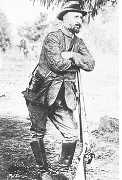 Boer War Boer general Tobias Smuts, leaning on a rifle.