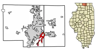 Location of Cherry Valley in Winnebago and Boone County, Illinois.