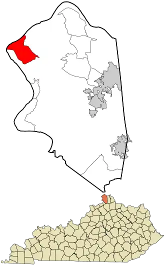 Location within Boone County and the state of Kentucky