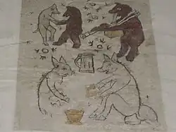 Fresco of bears at play