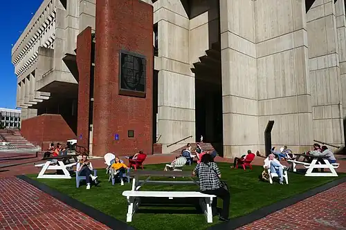 Chairs and tables on the plaza, 2019