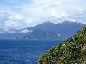 Breaksea Island at the entry to Te Puaitaha / Breaksea Sound.