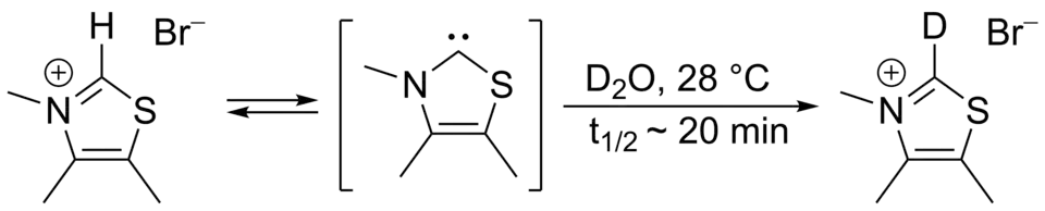 Deuterium exchange of the C2-proton of thiazolium salt.