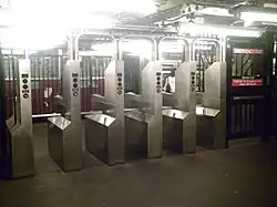 Turnstiles on the part-time mezzanine