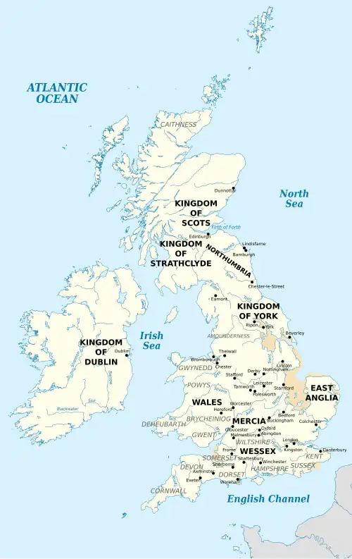 Map of the British Isles in the tenth century
