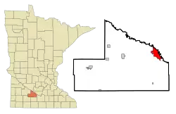 Location of the city of New Ulm within Brown County in the state of Minnesota
