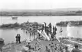 German engineers building a pontoon bridge across the Prut River during the advance towards Uman, July 1941